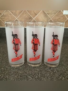 Vintage Beefeater Gin Lime & Tonic Frosted Tall Highball Glasses Set Of 3 - IEC